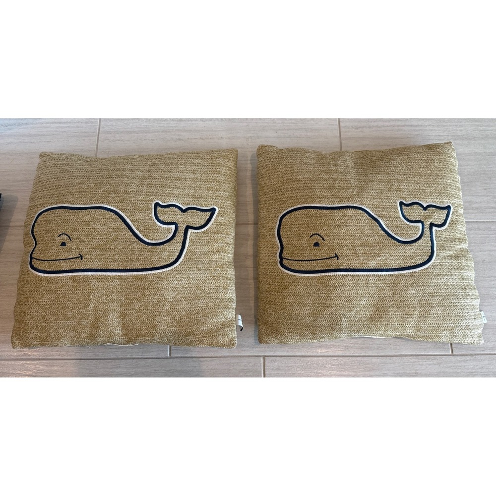 2 Vineyard Vines Target Exclusive Whale Throw Pillow 20"x 20" Beige Set